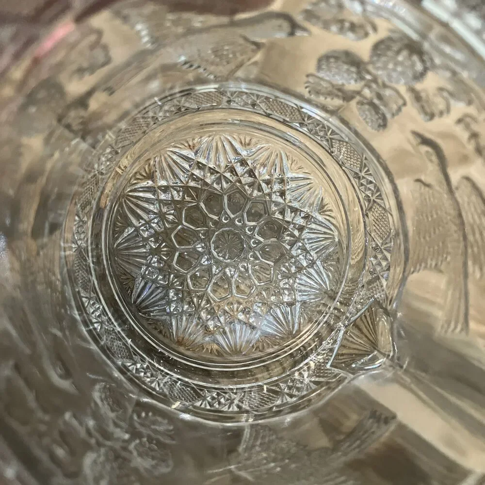Antique EAPG Indiana Glass Footed Bowl + Creamer Set Birds Strawberries Pattern